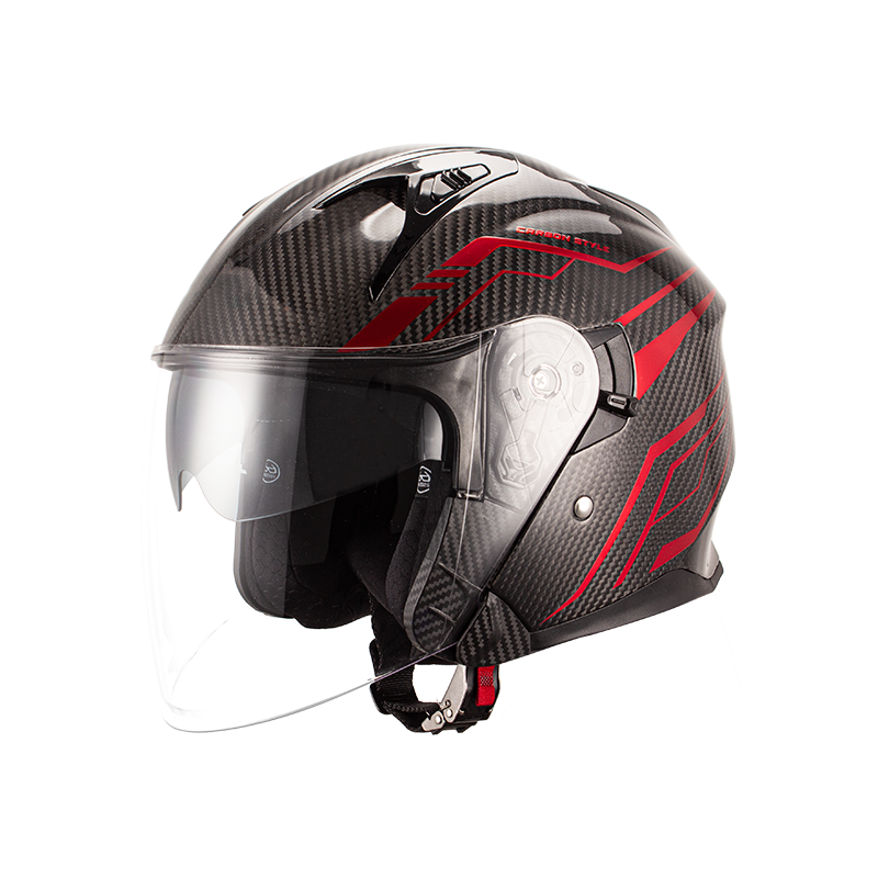 Casco de moto de cara abierta de fibra de carbono 