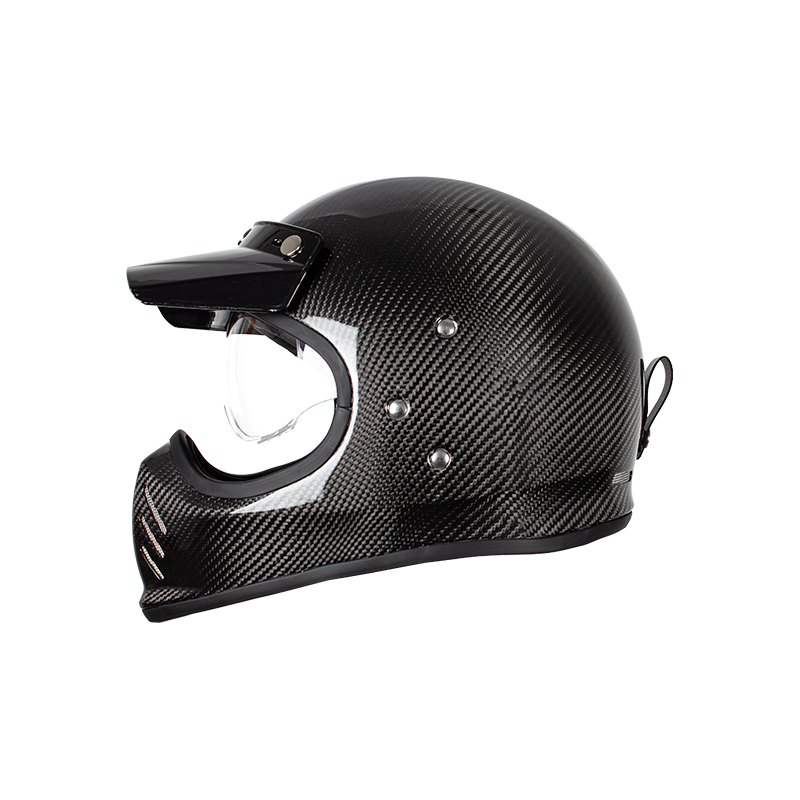Casco de moto retro de fibra de carbono de cara completa