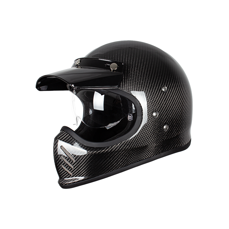 Casco de moto retro de fibra de carbono de cara completa