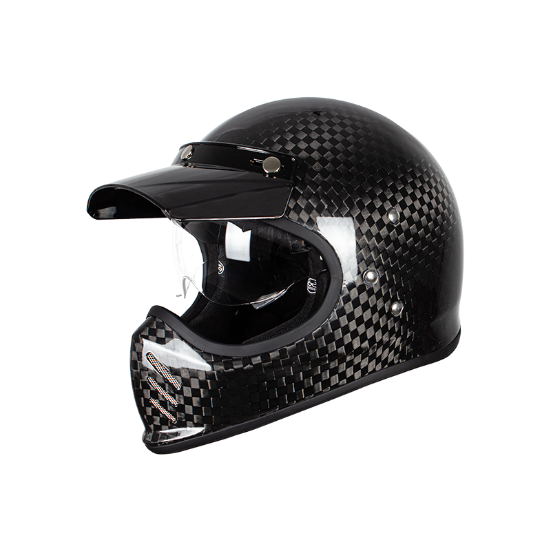 Casco de moto retro de fibra de carbono de cara completa