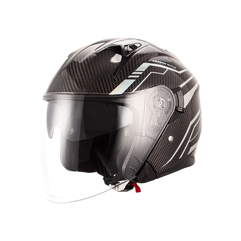 Casco de moto de cara abierta de fibra de carbono 